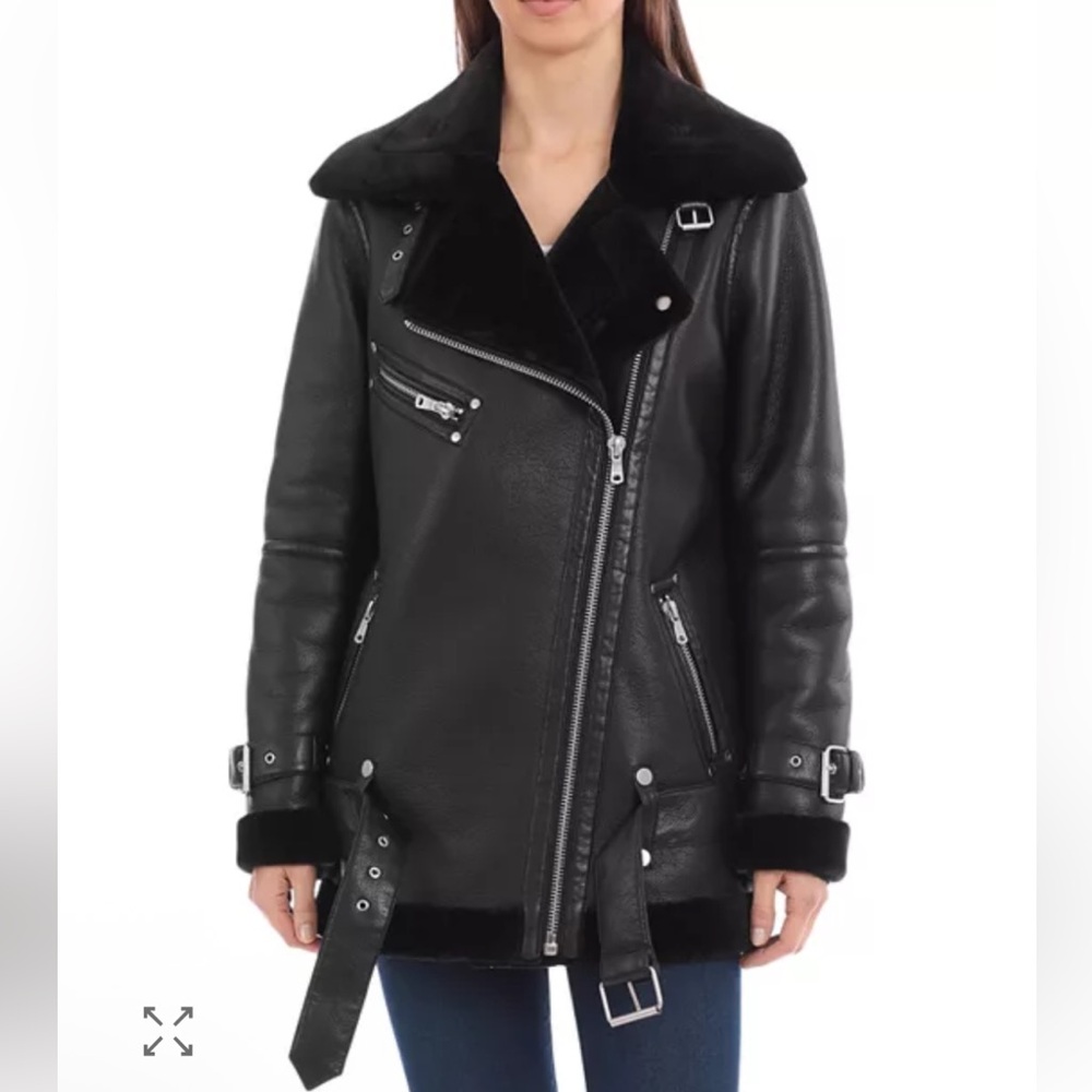 Avec Les Filles Oversized Faux Shearling Biker Moto Jacket Size Small - Picture 3 of 12